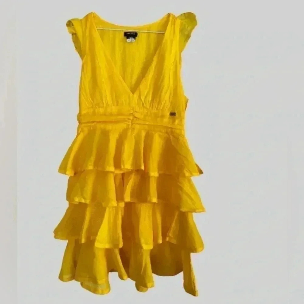 NWT Miss Sixty mini yellow ruffle day 2 nite beach wedding sexy tiered dress S